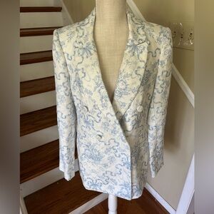 NWT LoveShackFancy Linen Lumine Blue Blazer Jacket Sz 8 AUTHENTIC CLASSIC BOWS